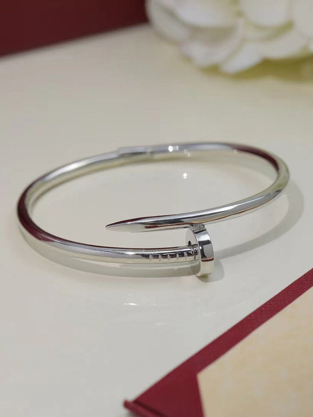 Jewels Galaxy Silver-Plated Cuff Nail Bracelet