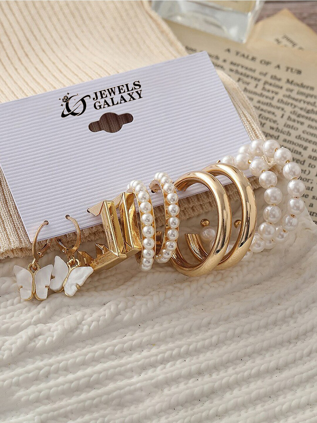 Jewels Galaxy Set Of 5 Gold-Plated Contemporary Hoop Earrings