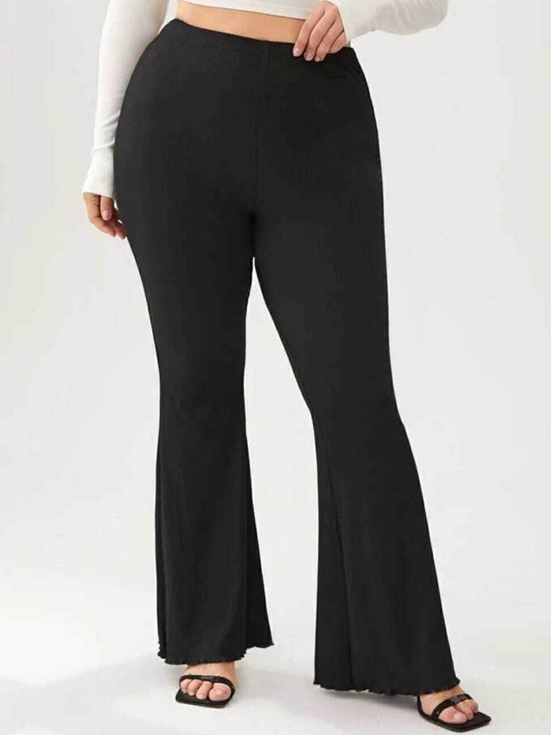 Next One Women Relaxed Straight Leg Flared High Rise Easy Wash Trousers