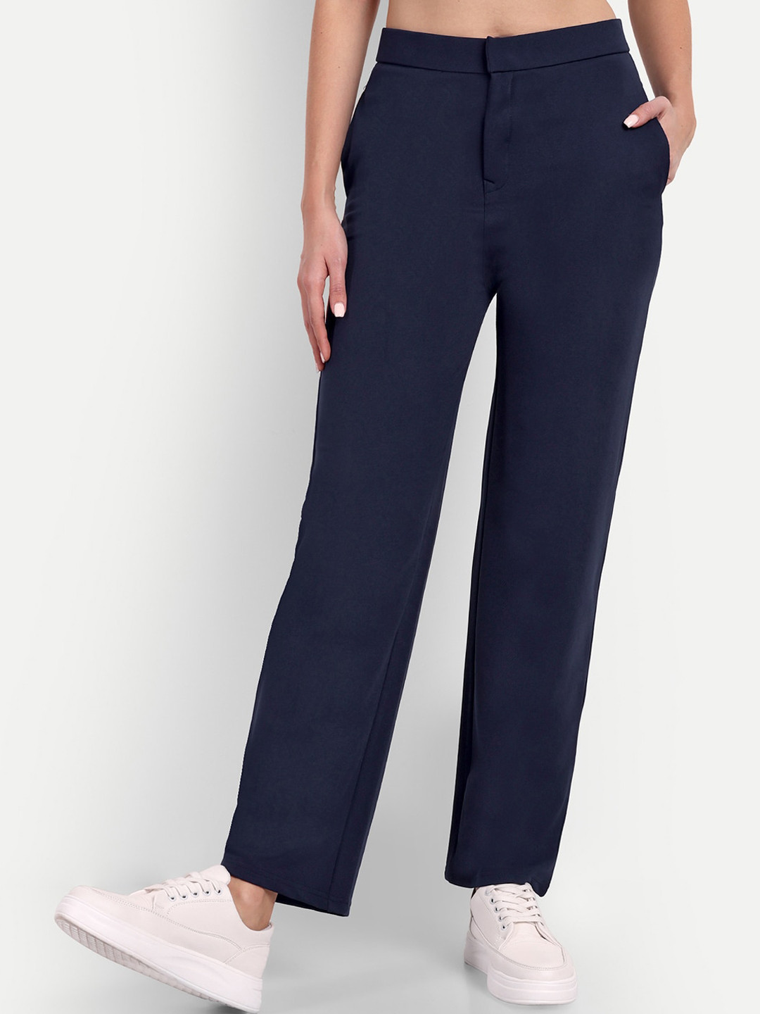 Next One Women Relaxed Straight Leg Straight Fit High-Rise Easy Wash Trousers