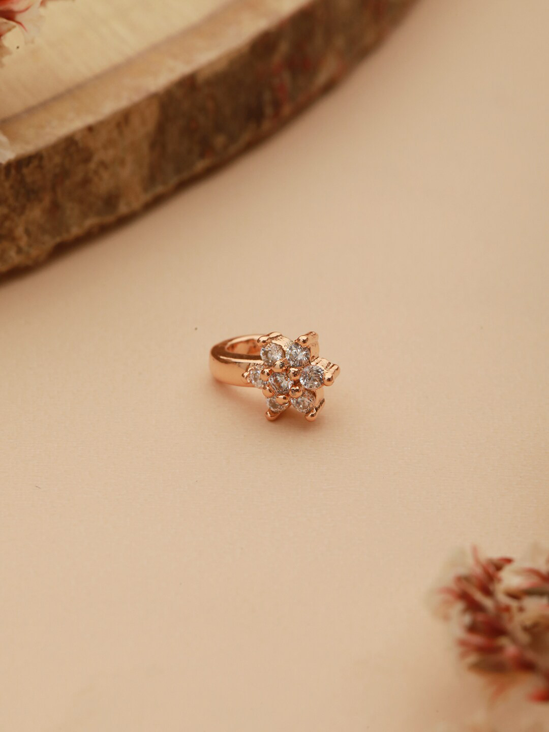 Aadvik Designs Rose Gold-Plated CZ-Studded Clip-On Nosepin