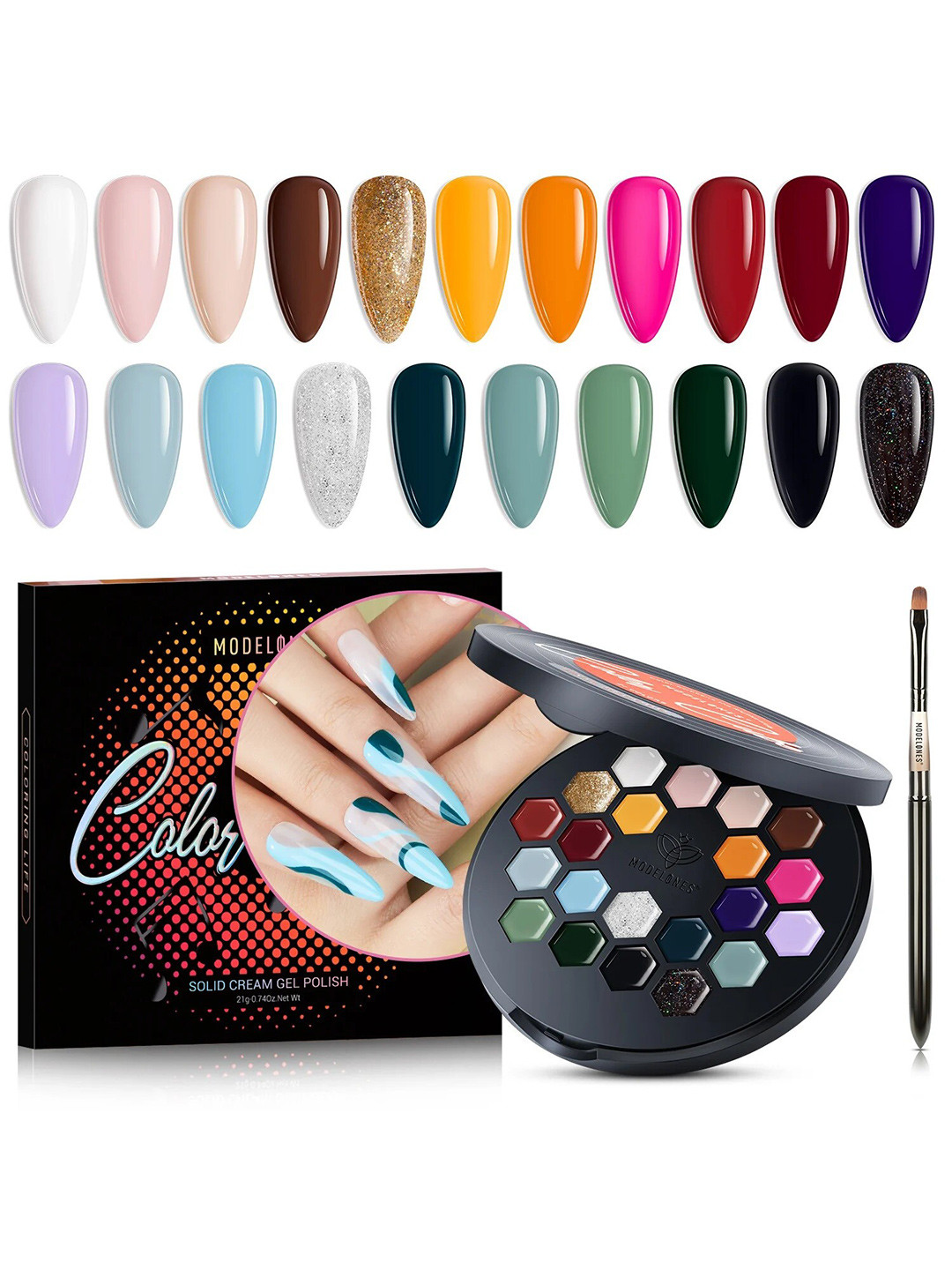 Modelones Colour Cube 21 Colours Gel Nail Polish Palette with Brush 9g- Vintage Season 66A