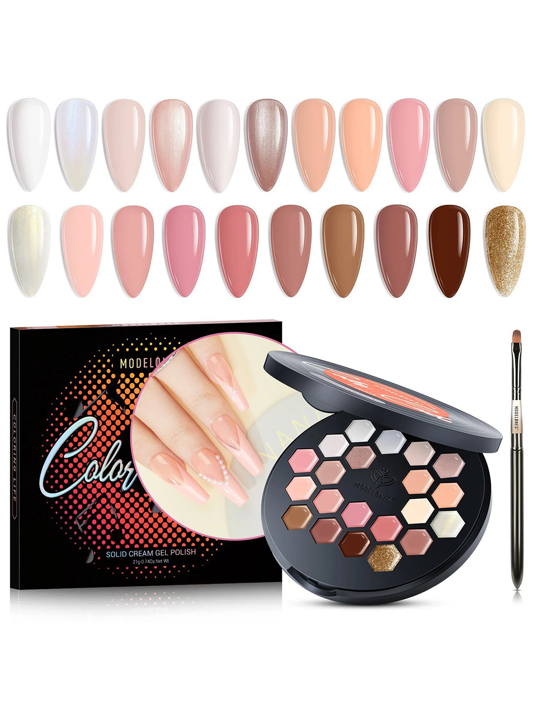 Modelones Colour Cube 21 Colours Gel Nail Polish Palette with Brush 9g- Keep It Lowkey 65A