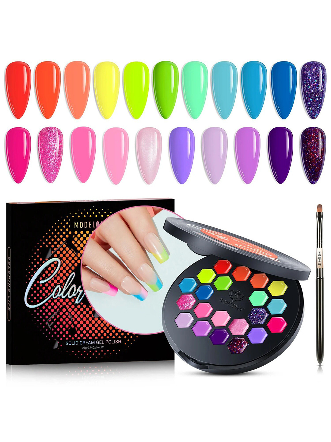 Modelones Color Cube 21 Colors Nail Polish Palette with Brush 21g - Weekend Rhythm 63A