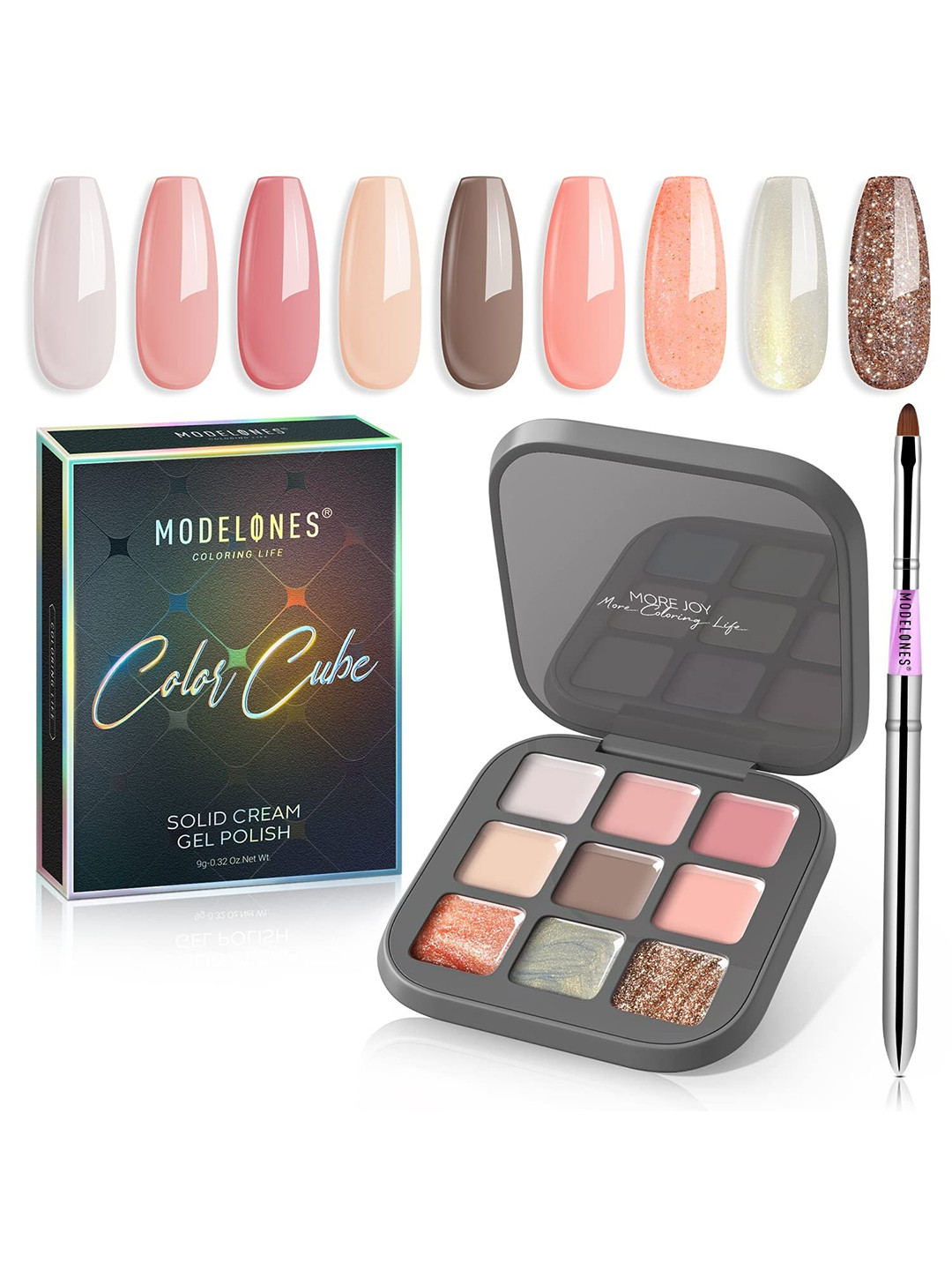 Modelones Colour Cube 9 In 1 Gel Nail Polish Palette & Brush 9g - Sweet Like Cinnamon 54A