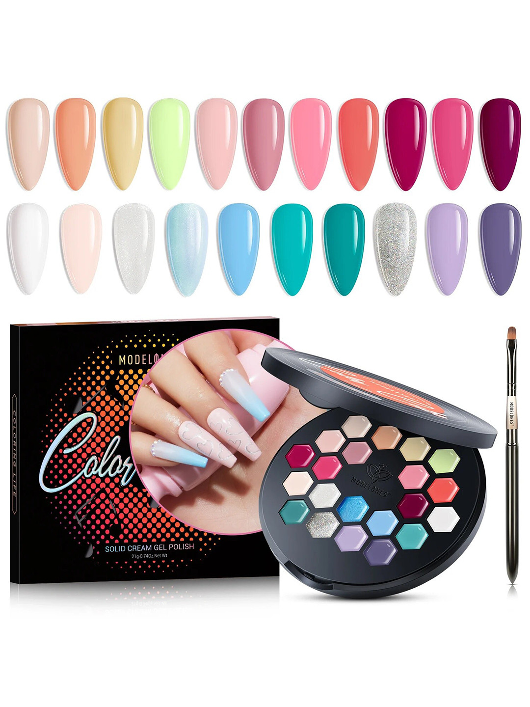 Modelones Color Cube 21 Colors Nail Polish Palette with Brush 21g - Donut Lover 61A