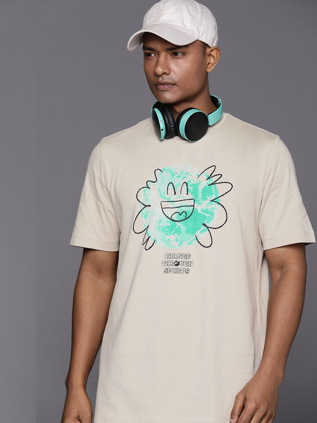 ADIDAS Change Through Sports Earth Print Cotton T-shirt