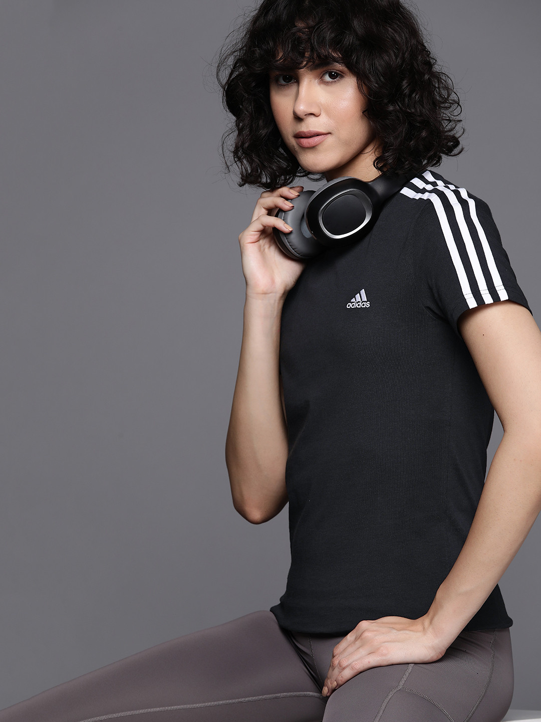 ADIDAS Women Pure Cotton Essentials Slim Fit 3-Striped T-shirt