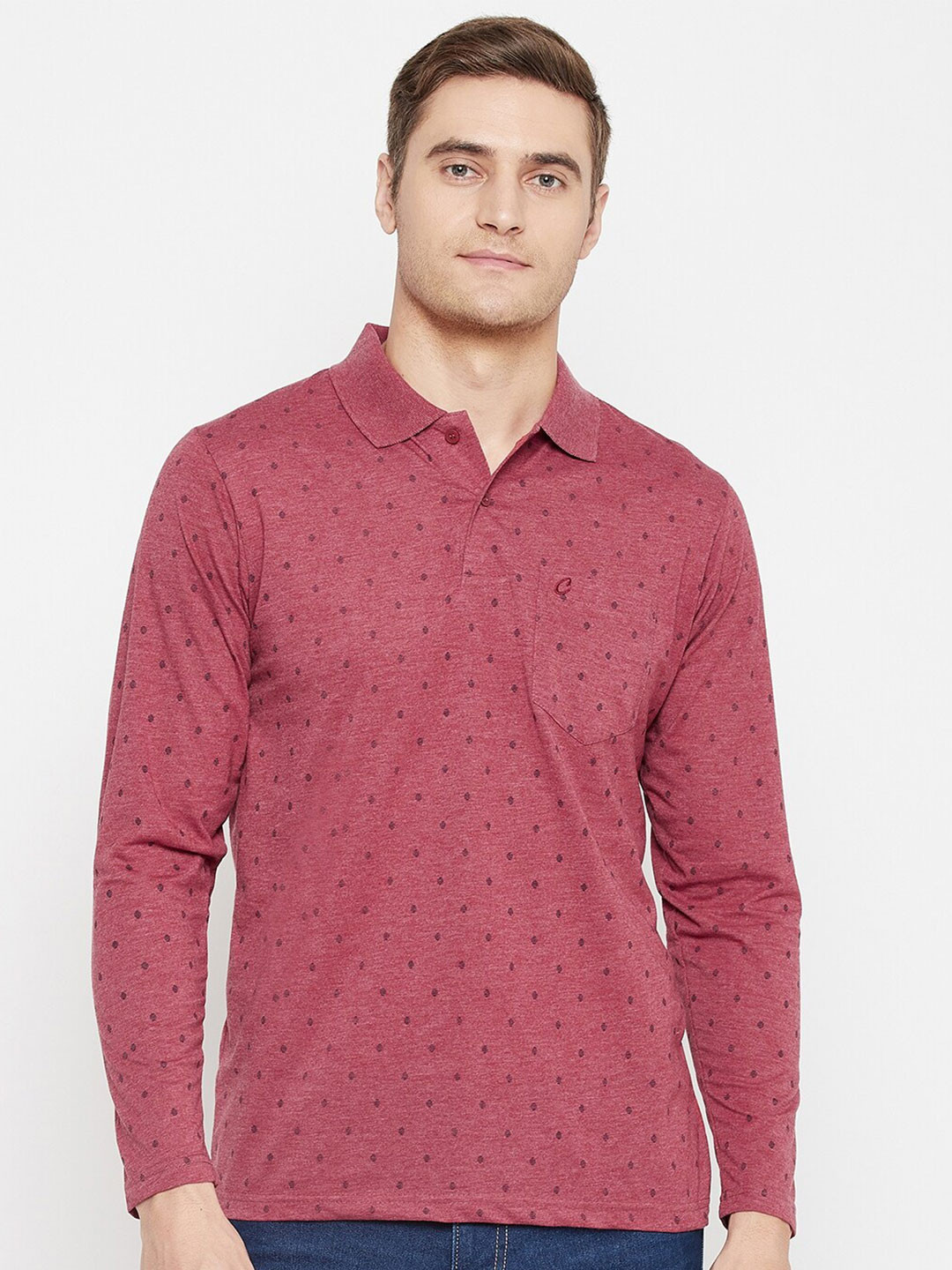 Camey Micro Ditsy Printed Polo Collar Cotton T-shirt