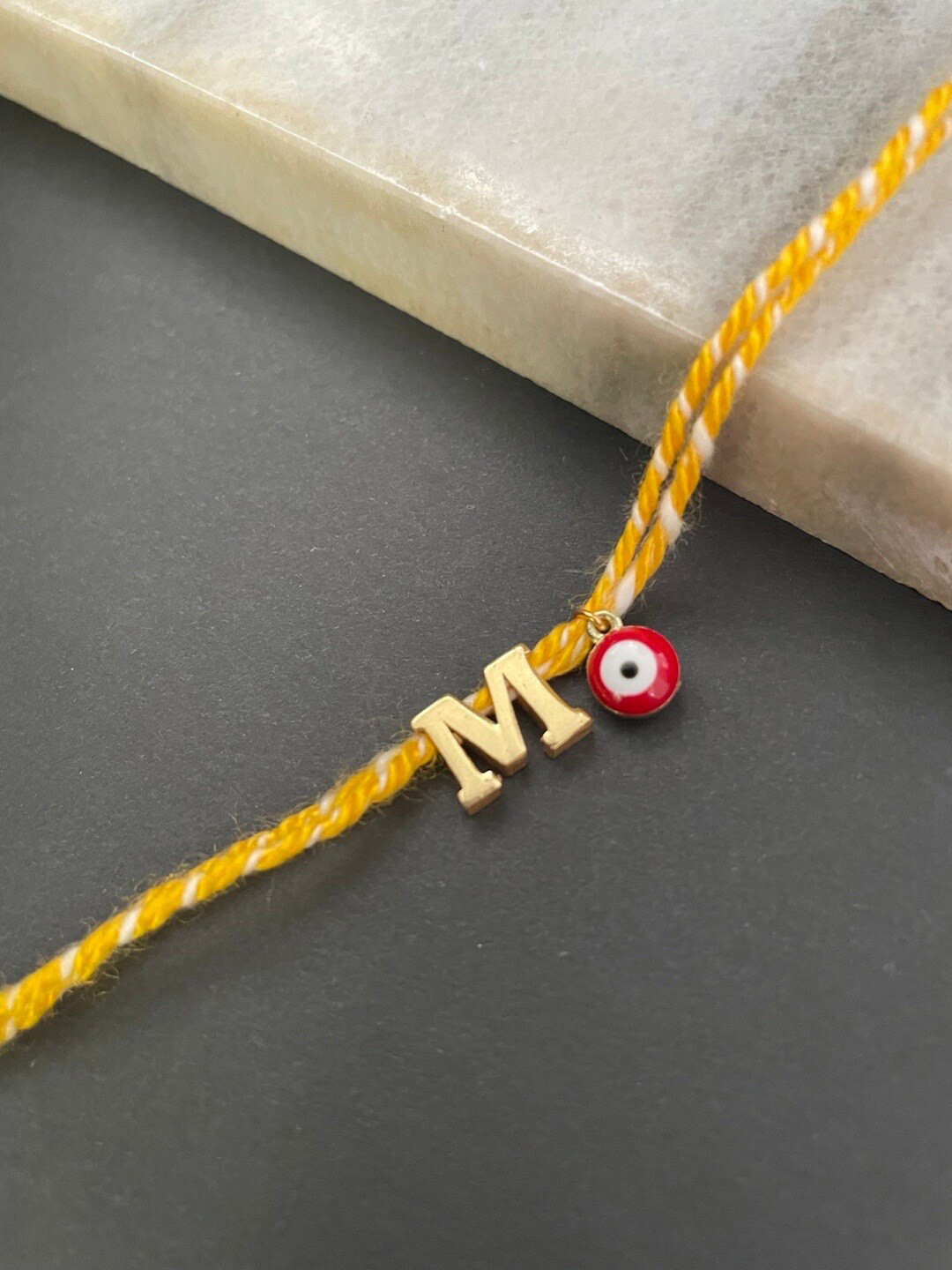 Digital Dress Room Gold-Plated Alphabet M Evil Eye Charm Raksha