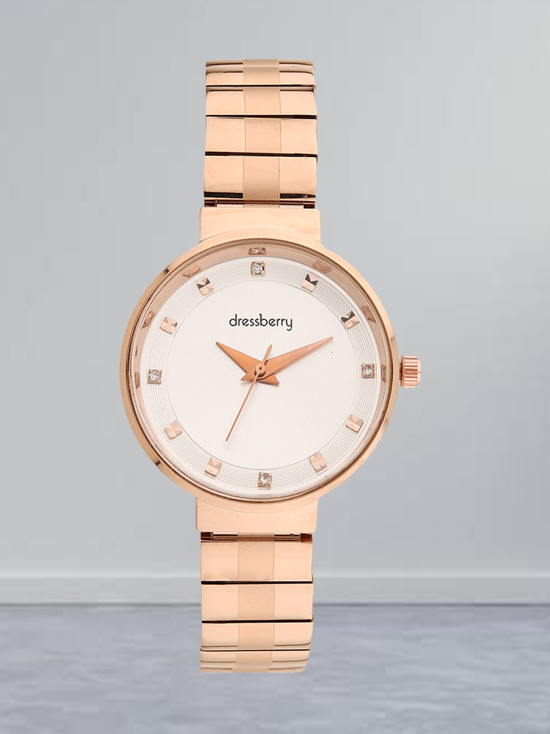 DressBerry Women White & Rose Gold Toned Bracelet Style Straps Watch HOBDB-137-RG