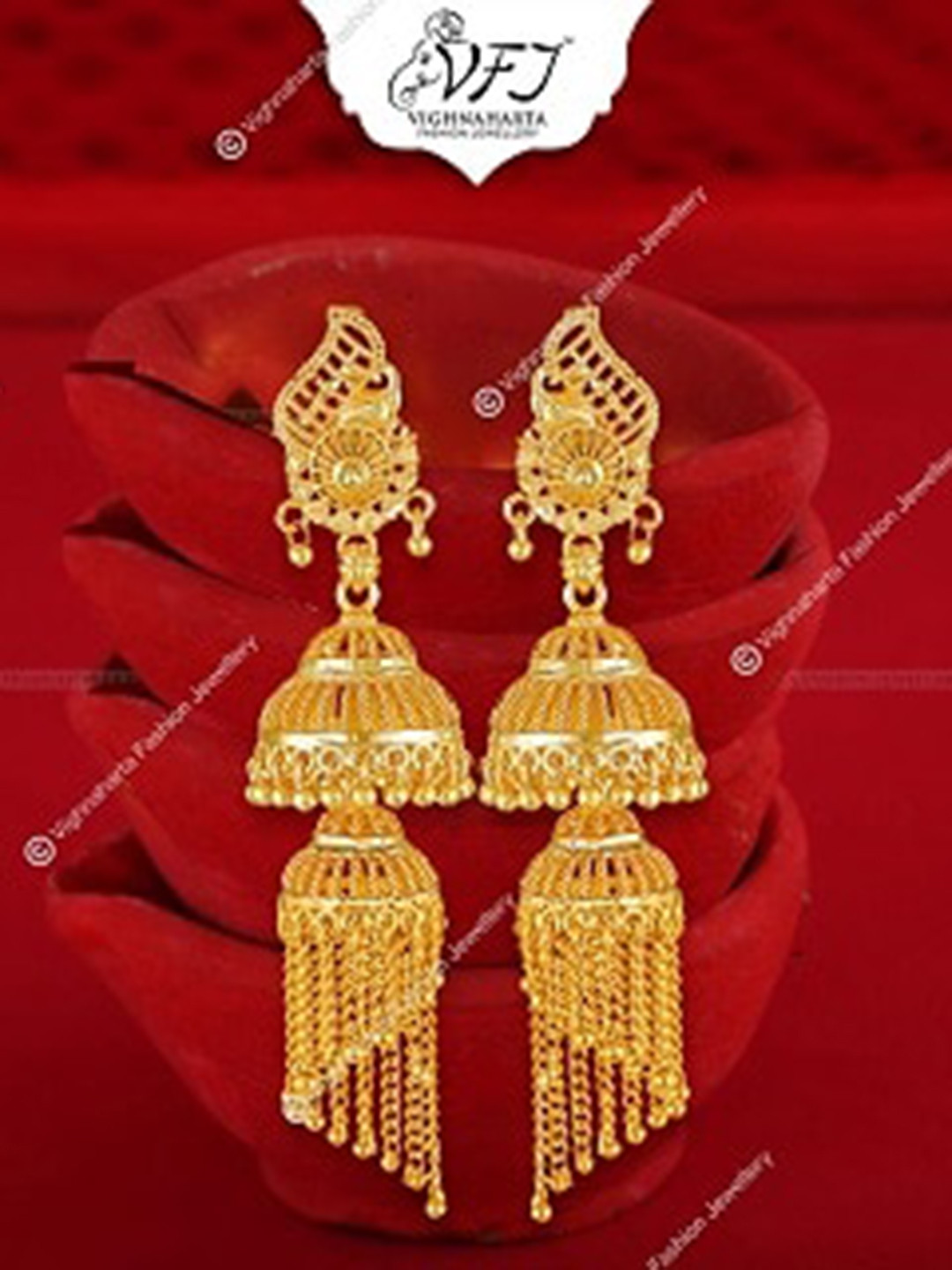 Vighnaharta Gold-Plated Dome Shaped Jhumkas