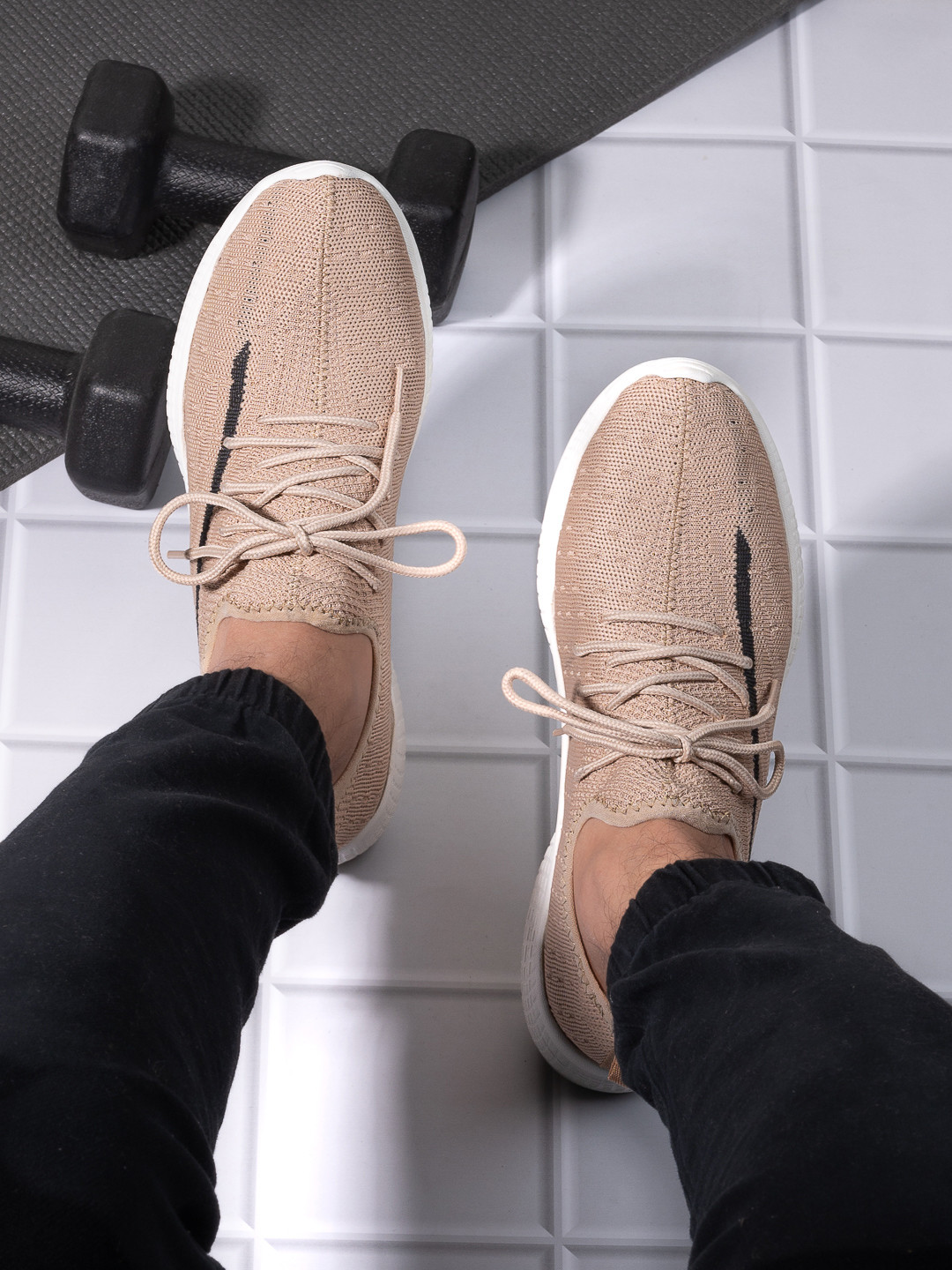 Styli Men Textured Textile Contrast Sole Sneakers