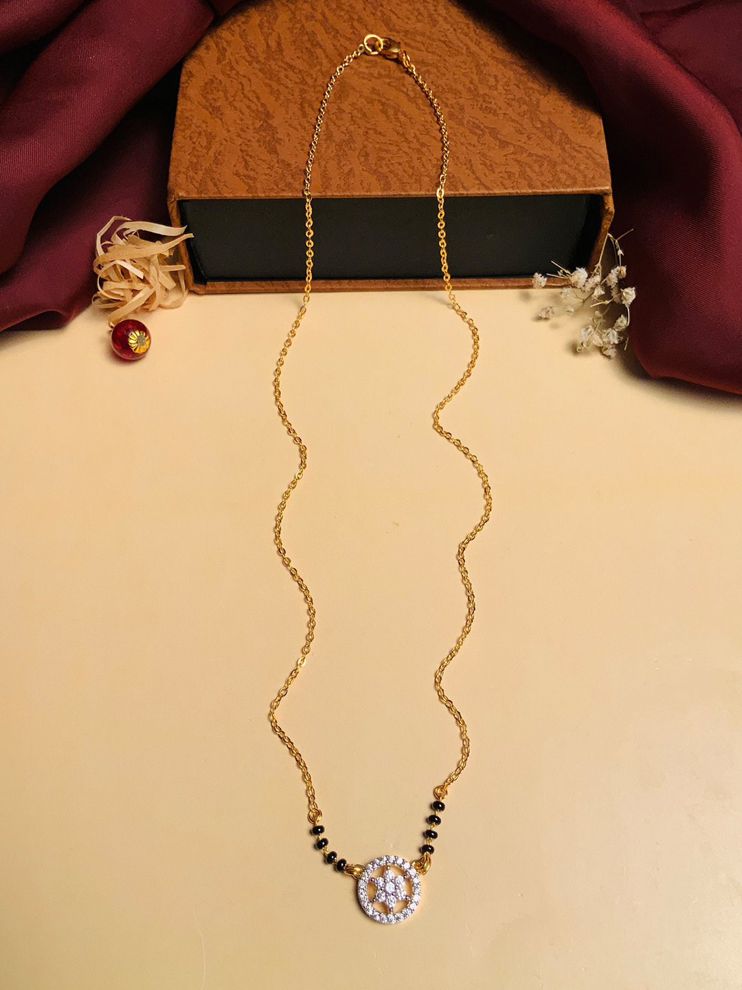 ABDESIGNS Gold-Plated AD-Studded & Beaded Mangalsutra