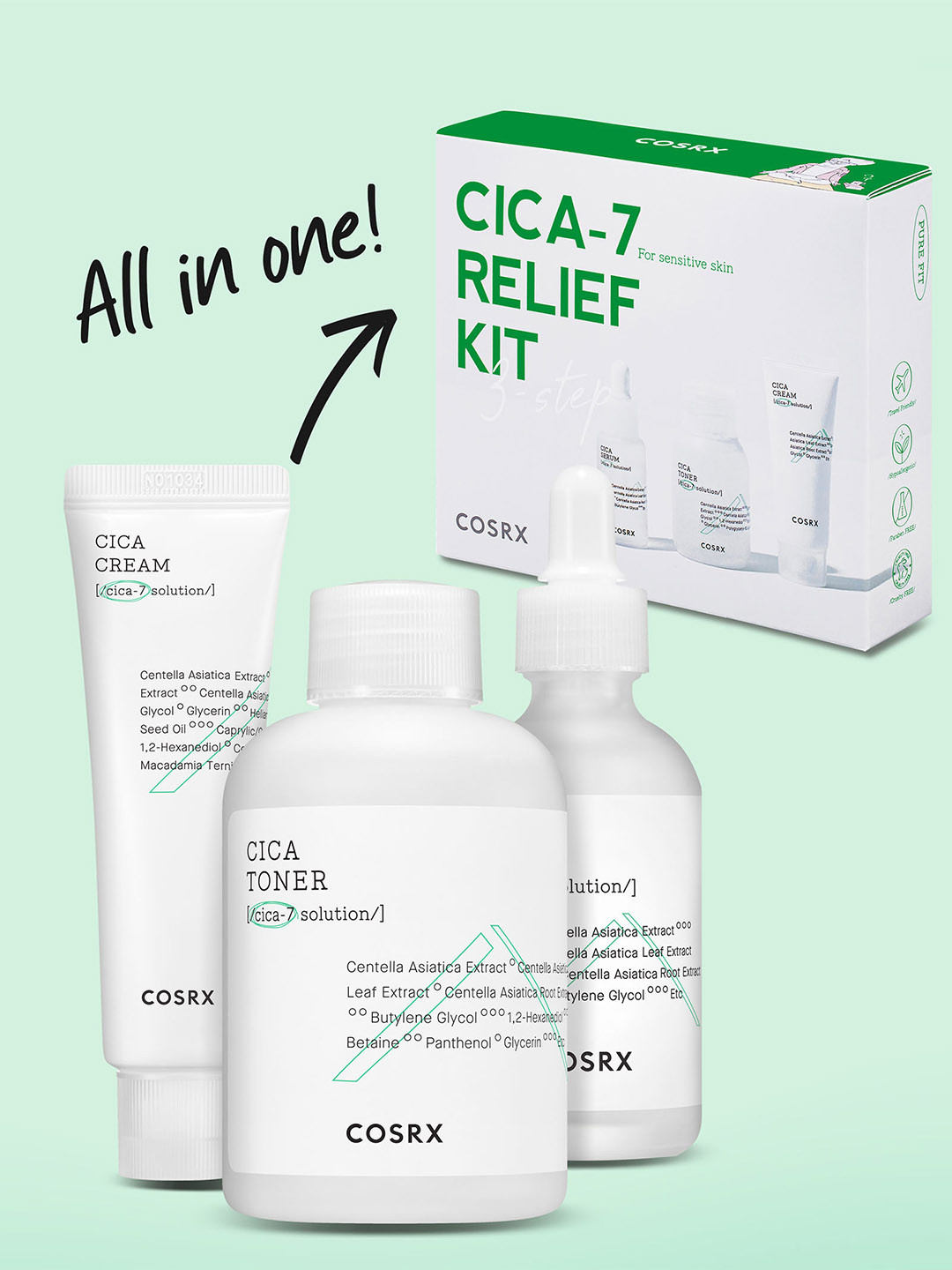 COSRX CICA-7 Relief Skin Care Kit for Sensitive Skin - 55 ml