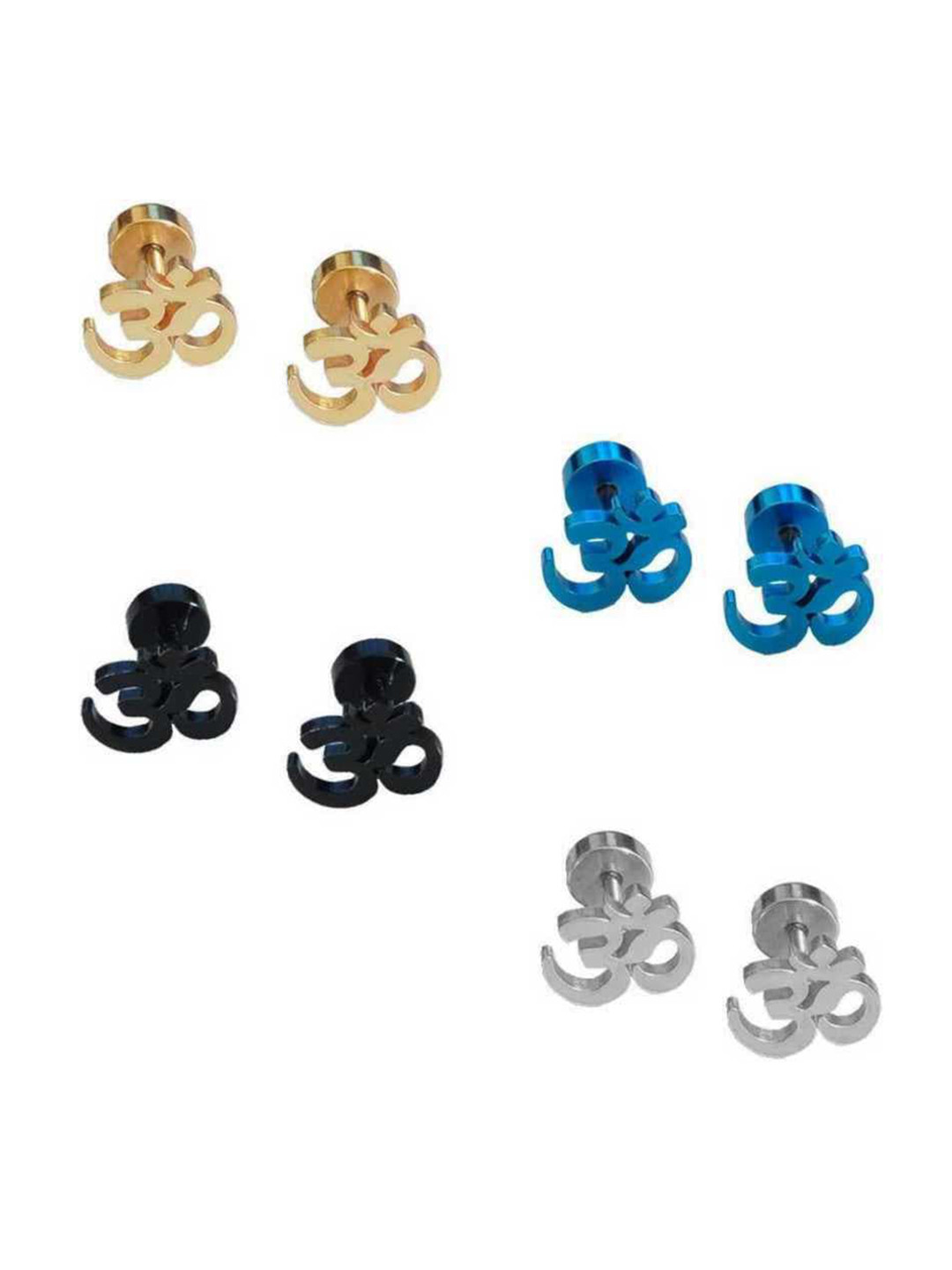 MEENAZ Men Set Of 4 Silver-Plated Studs Earrings