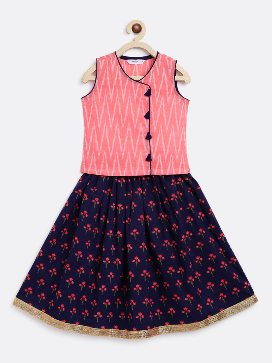 Campana Girls Printed Ready to Wear Cotton Lehenga & Blouse