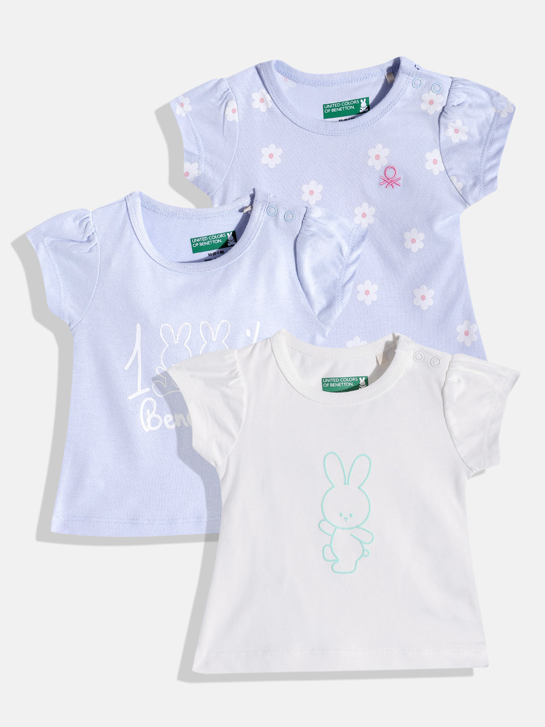 United Colors of Benetton Infant Girls Pack of 3 Pure Cotton T-shirt