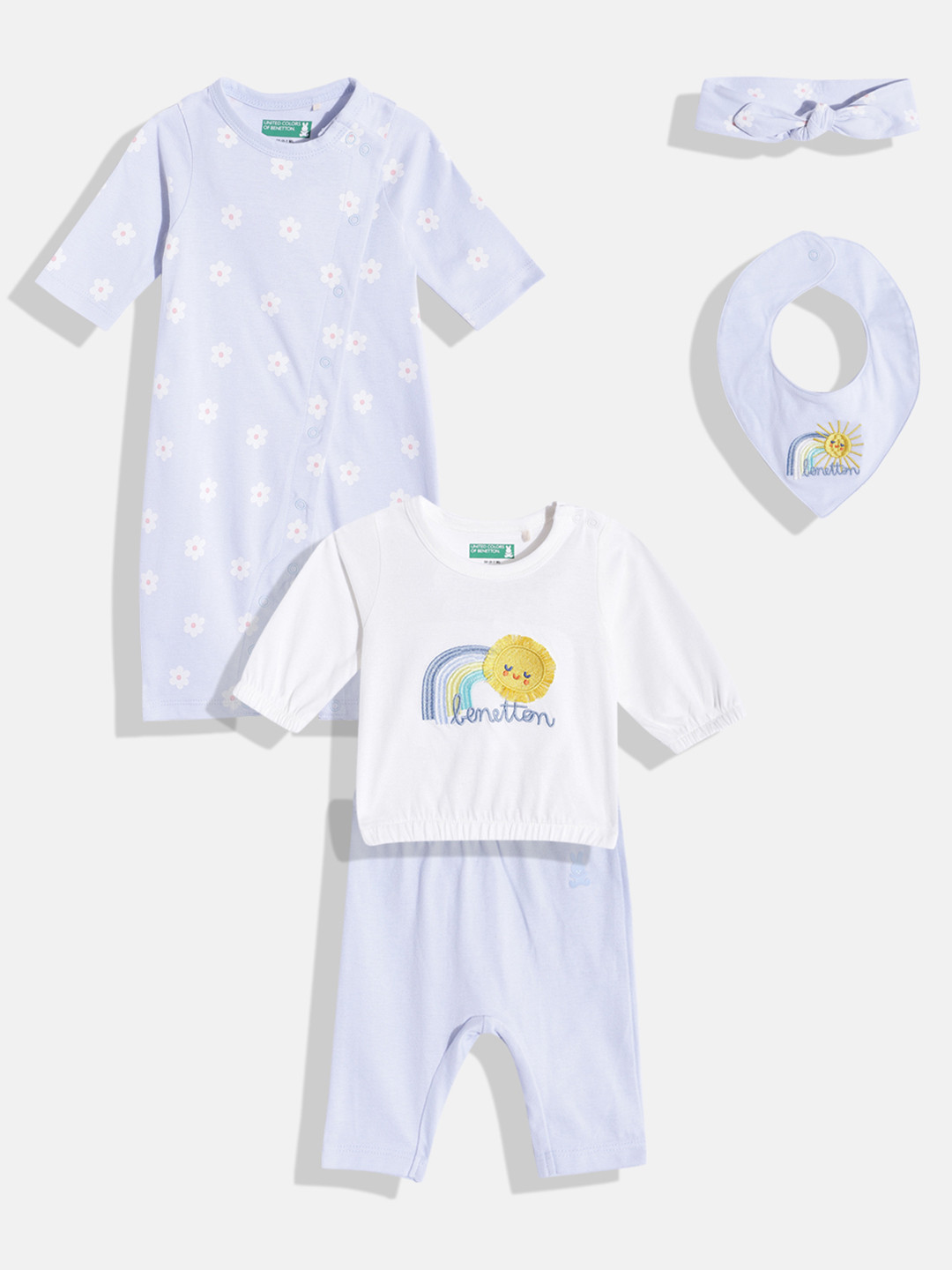 United Colors of Benetton Infant Girls Pack of 5 Pure Cotton Baby Apparel Gift Set