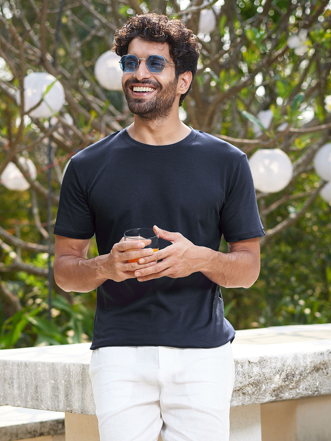 The Souled Store Navy Blue Round Neck Cotton T-shirt