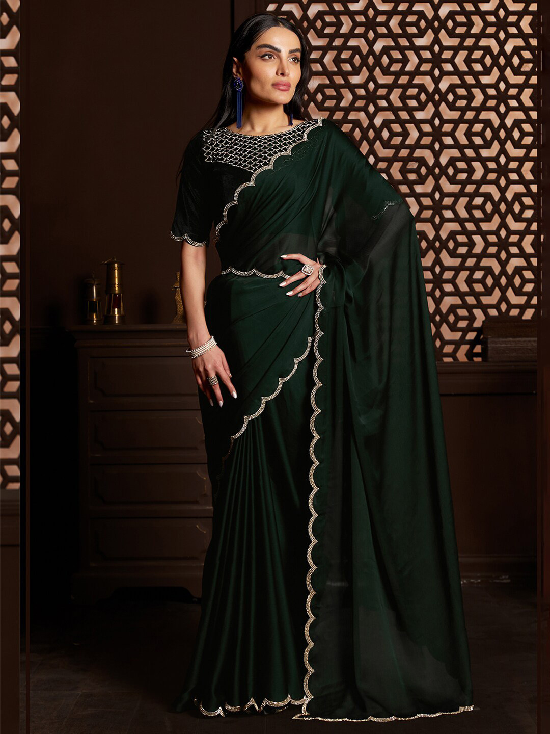 Saree mall Beads and Stones Poly Chiffon Saree