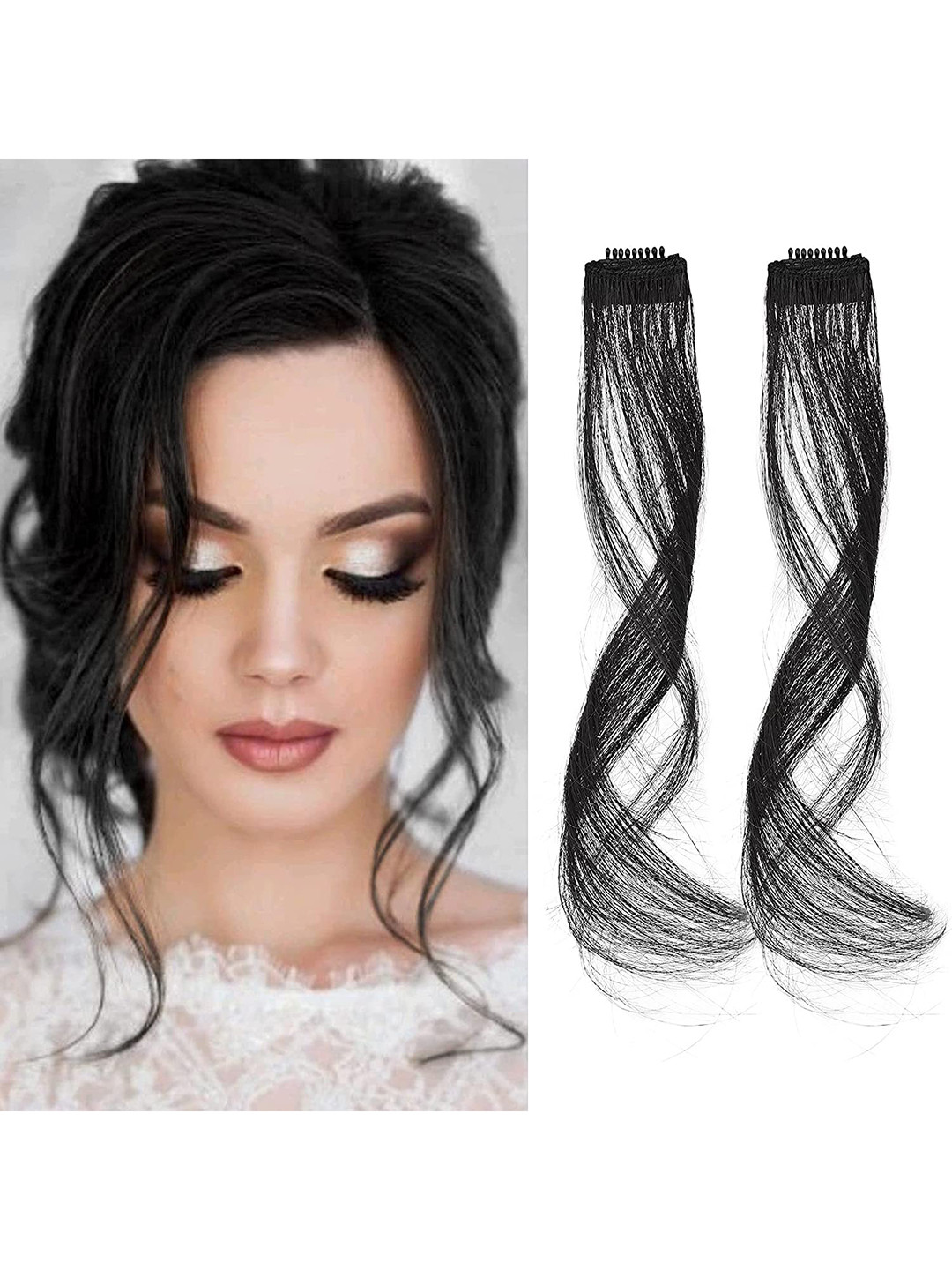 CHANDERKASH Set of 2 Synthetic Fibre Front Side Curly Clip Hair Extensions - Brown