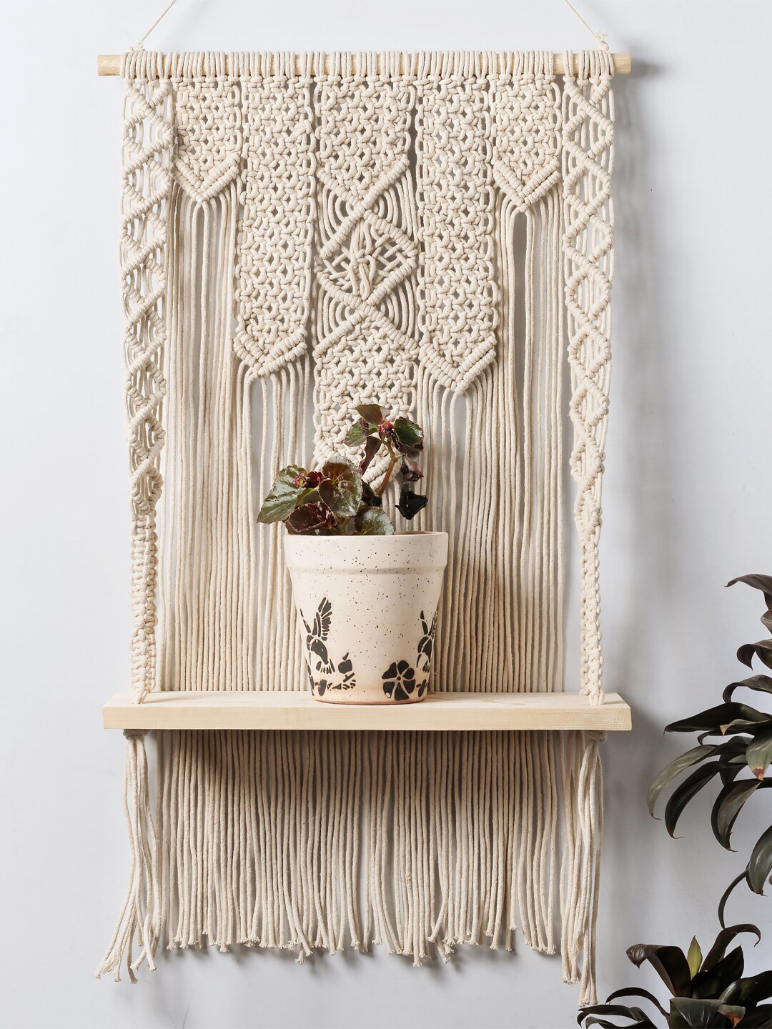 Decazone Beige Wooden Wall Hanging Shelf