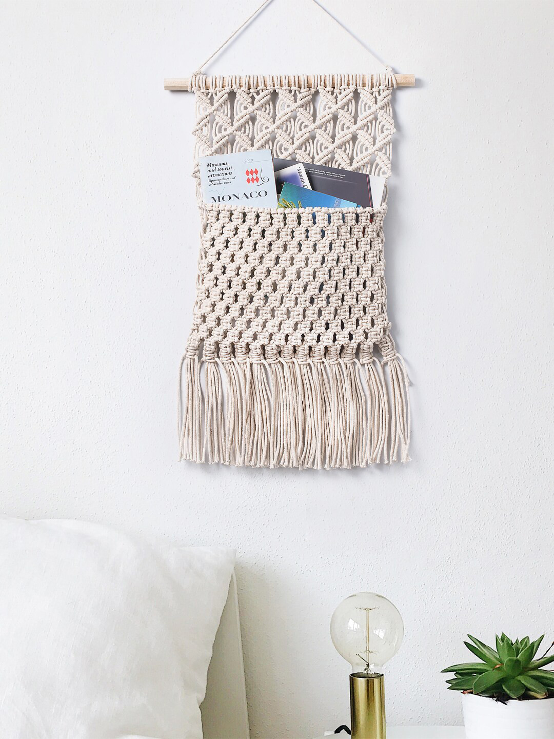 Decazone Beige Wood Pocket Wall Shelf