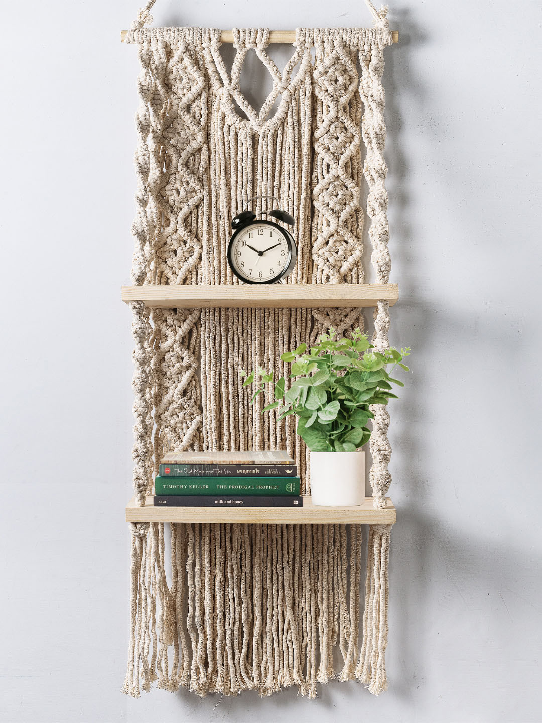 Decazone Beige Cotton Rope Bohemian Wall Shelf