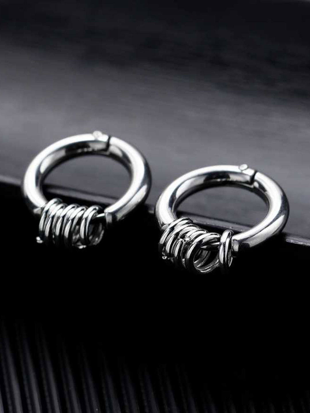 MEENAZ Pack Of 2 Silver-Plated Contemporary Hoop Earrings