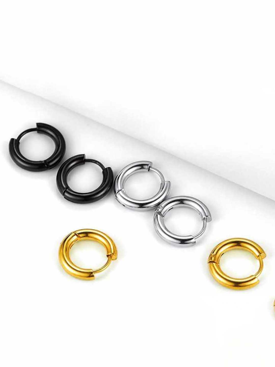 MEENAZ Pack Of 3 Silver-Plated Contemporary Hoop Earrings