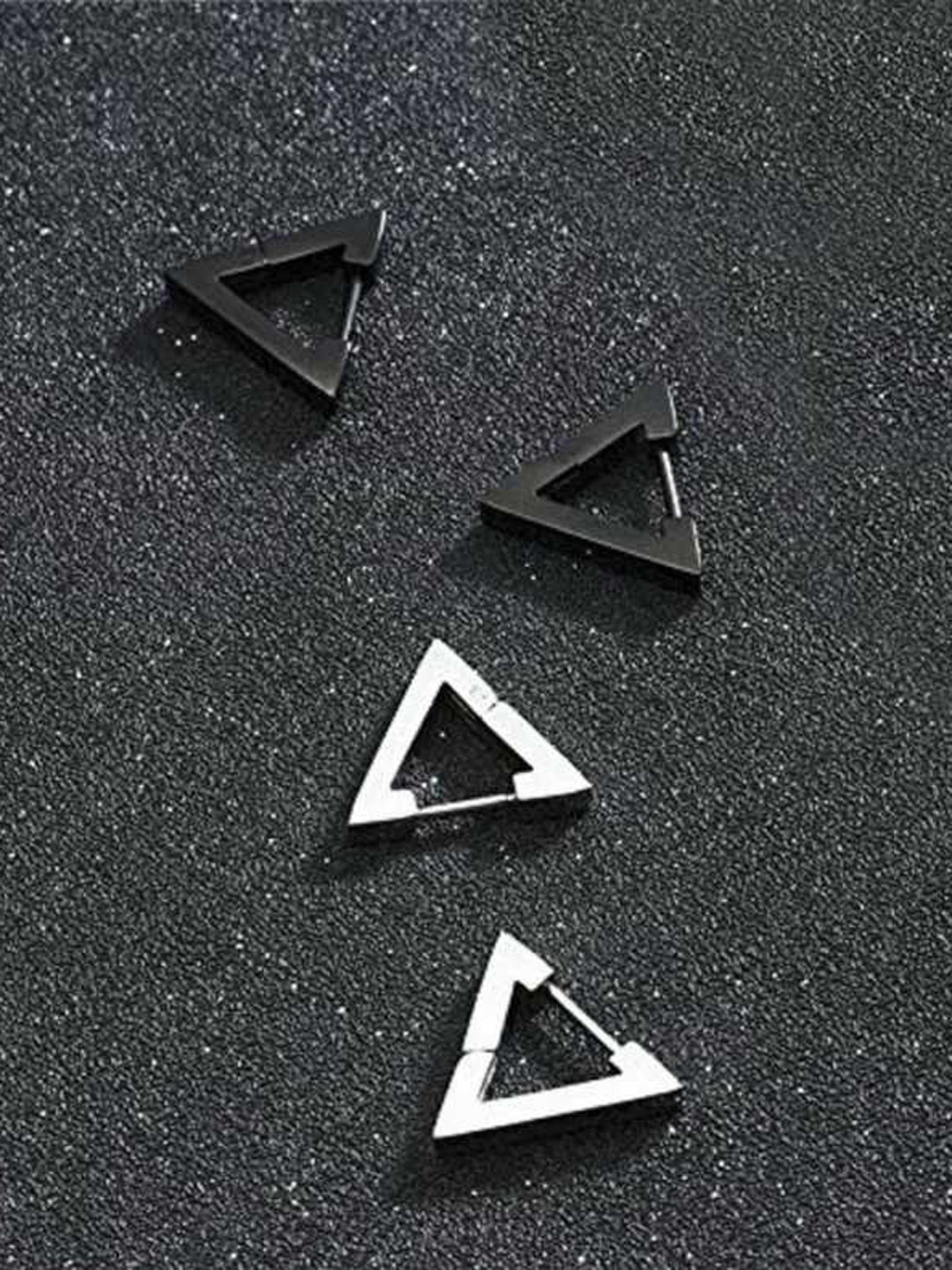 MEENAZ Men Set Of 2 Silver-Plated Triangle Studs Earrings