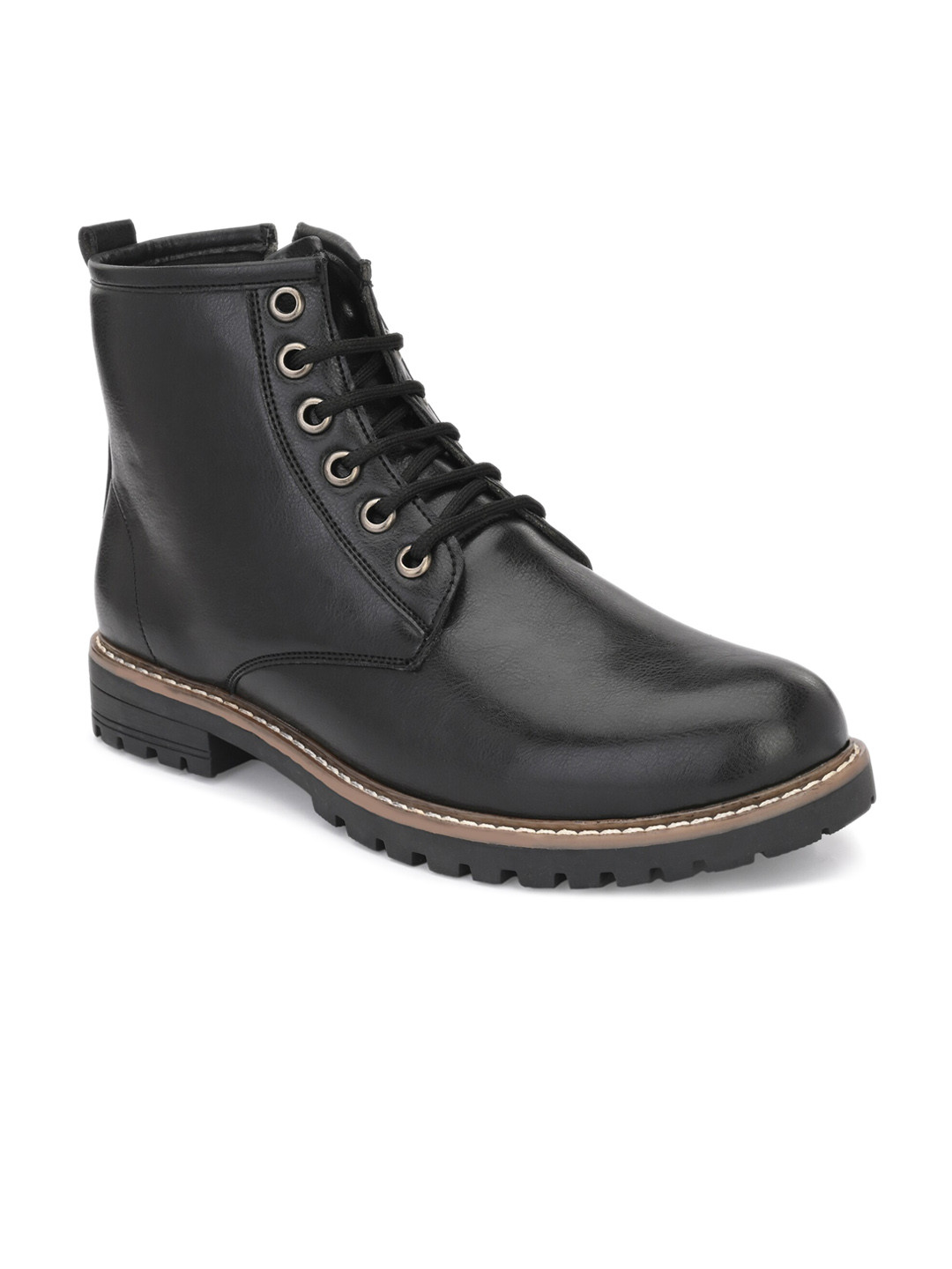 Azzaro Black Men Round-Toe Mid-Top Biker Boots