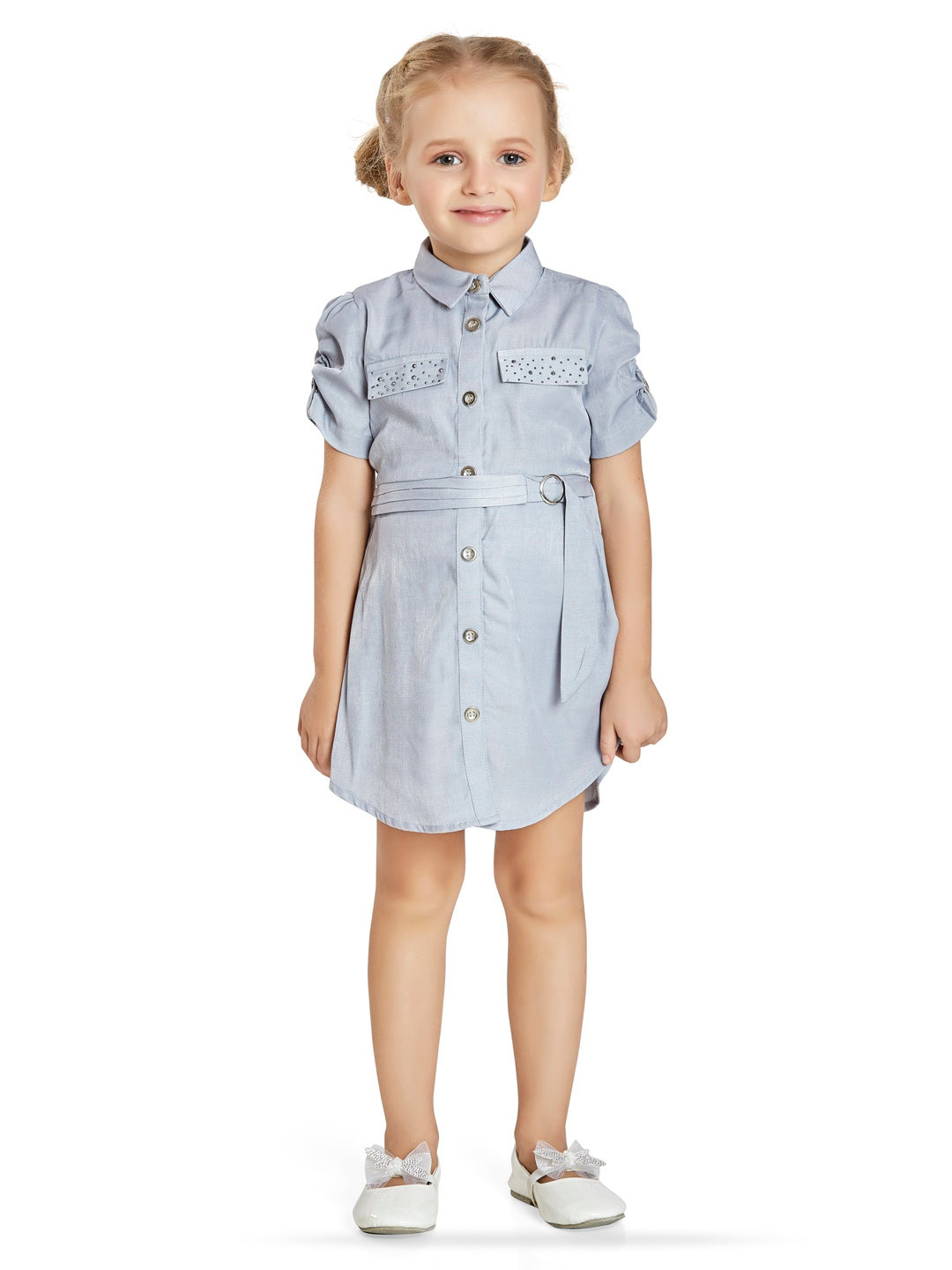 Peppermint Roll-Up Sleeves Shirt Style Dress