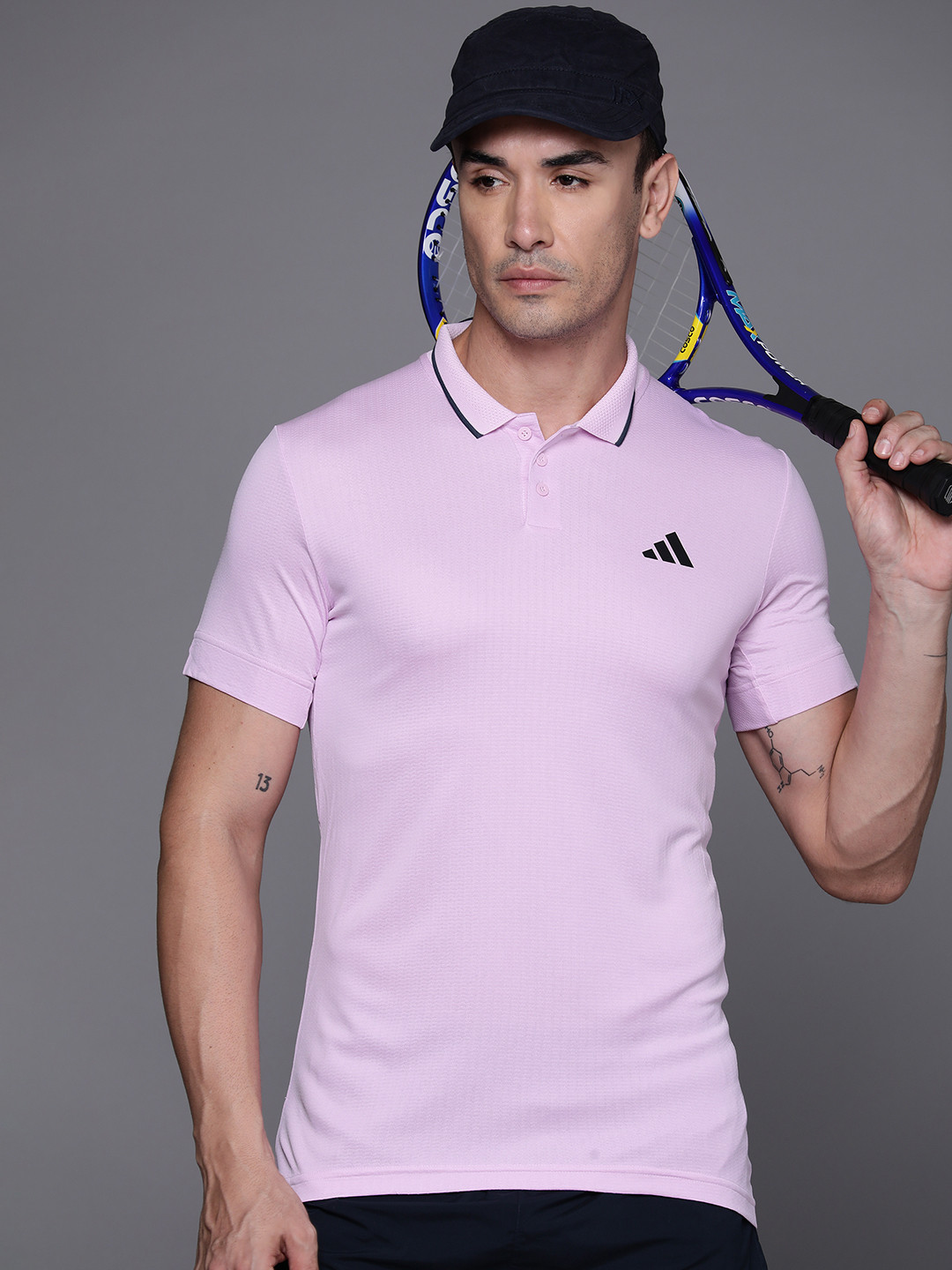 ADIDAS Men Tennis Freelift Polo Collar Slim Fit T-shirt