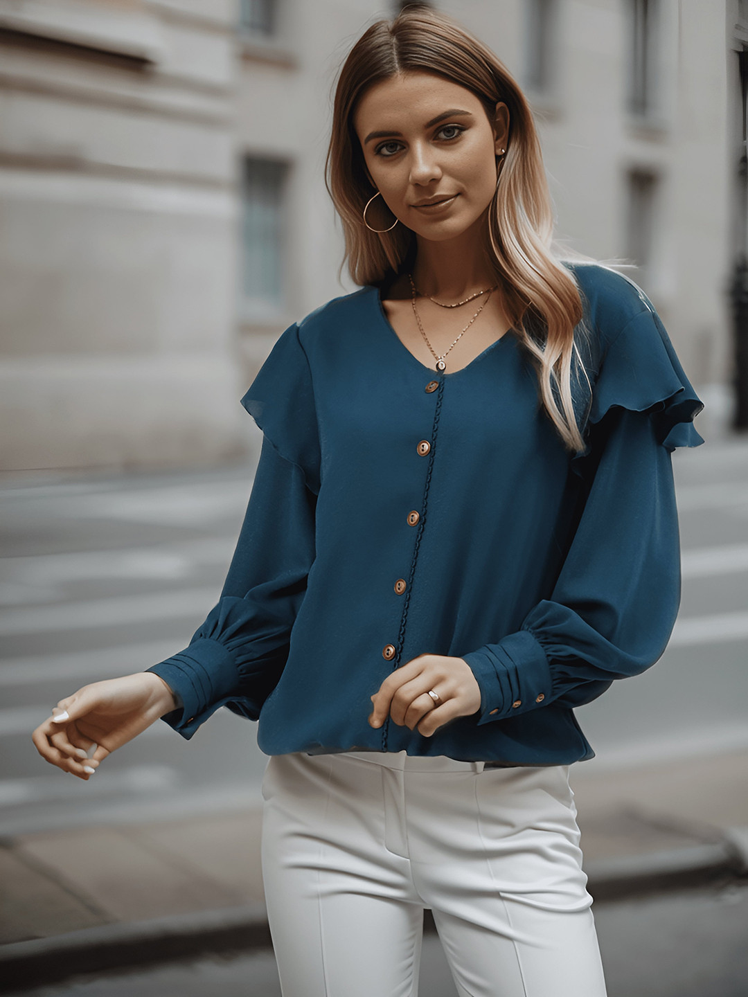 Taurus Cuffed Sleeve V-Neck Top