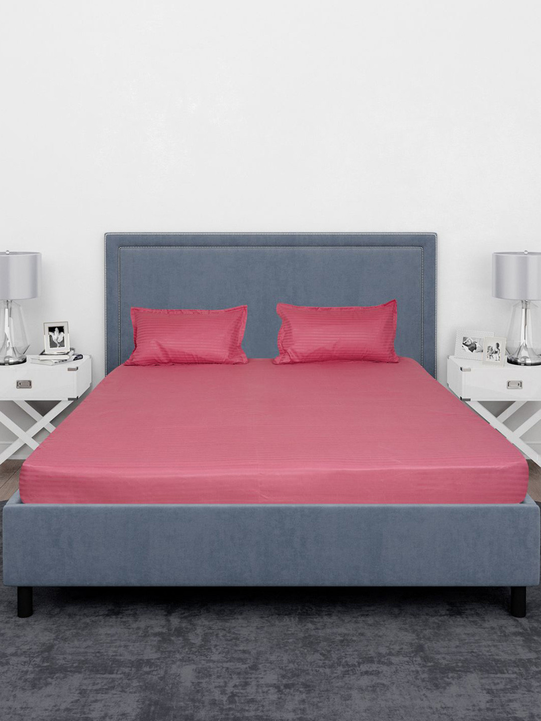 Black gold Pink Striped Cotton 220 TC King Fine Bedsheet with 2 Pillow Covers-108 x 108 inches