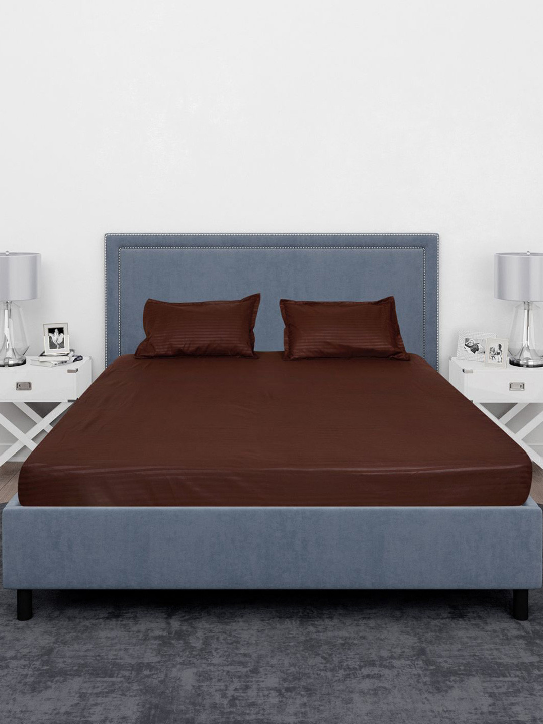 Black gold Brown Striped Cotton 220 TC Double Fine Bedsheet with 2 Pillow Covers-108 x 108 inches