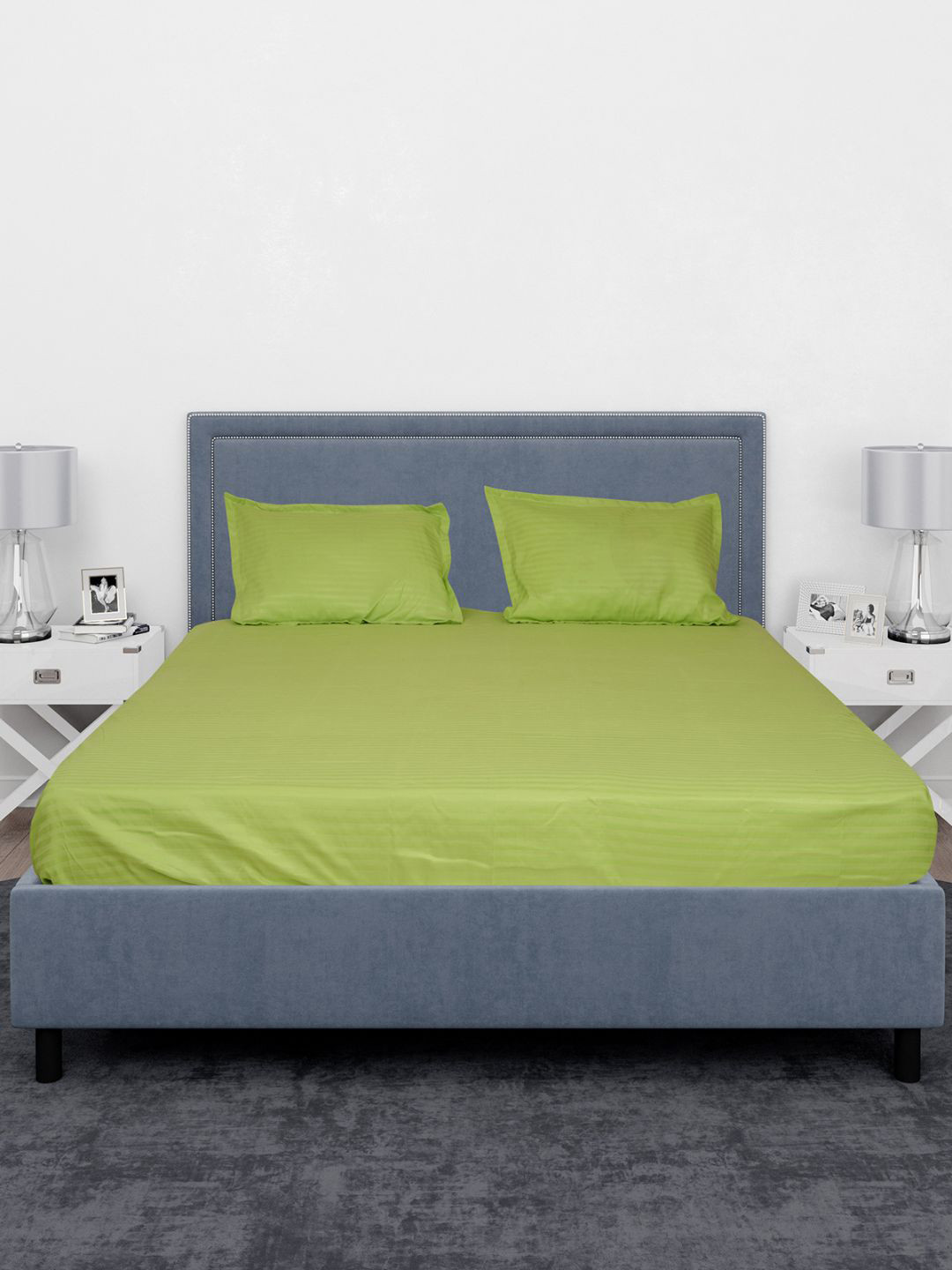Black gold Green Striped Cotton 220 TC King Fine Bedsheet with 2 Pillow Covers-108 x 108 inches