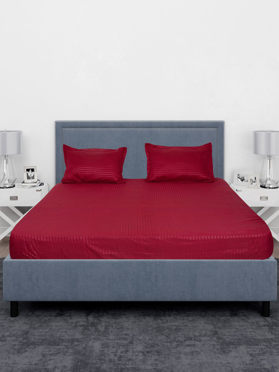 Black gold Maroon Striped Cotton 220 TC King Fine Bedsheet with 2 Pillow Covers-108 x 108 inches