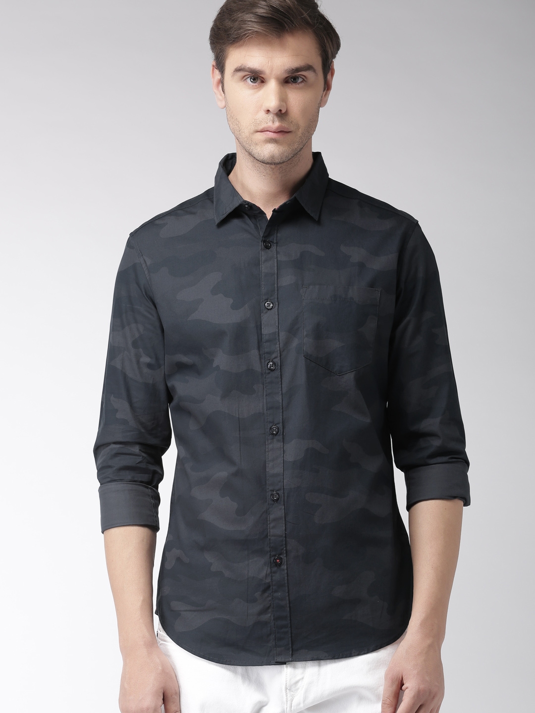 charcoal blue shirt