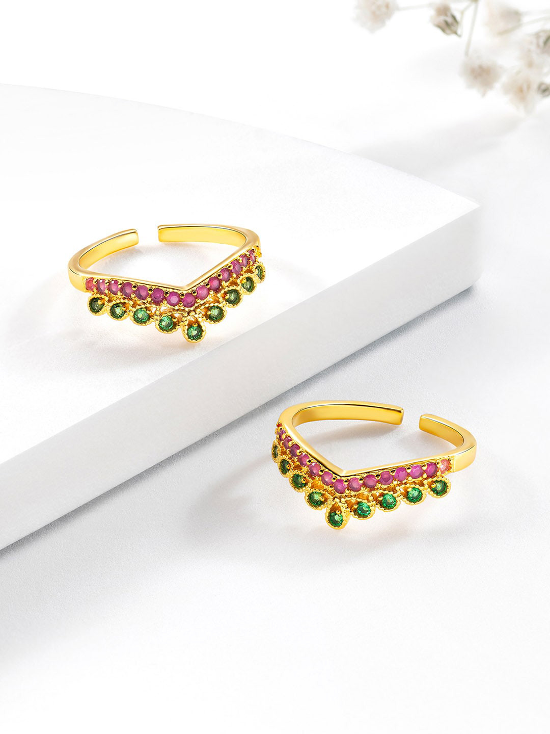 Peora Gold-Plated & CZ Stone-Studded Toe Rings