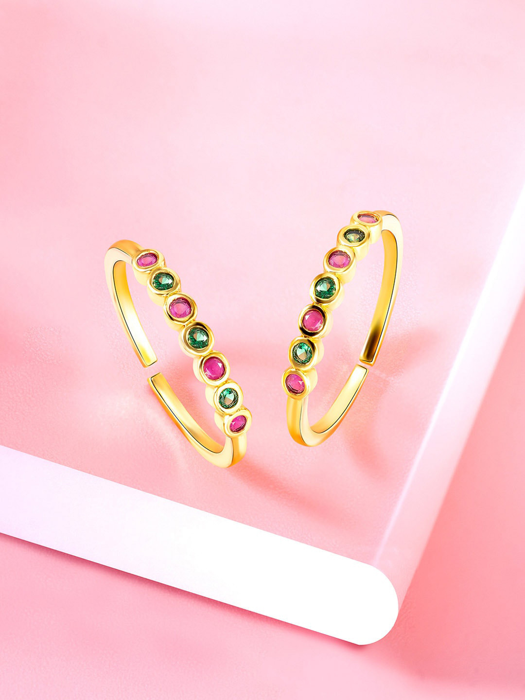Peora Gold-Plated CZ-Studded Adjustable Toe Rings