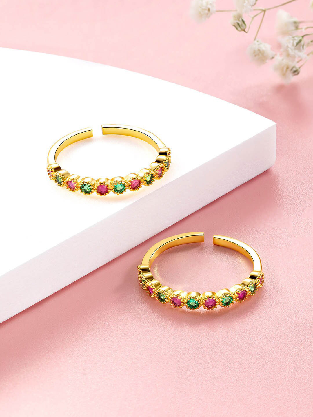 Peora Gold-Plated & CZ Studded Toe Rings