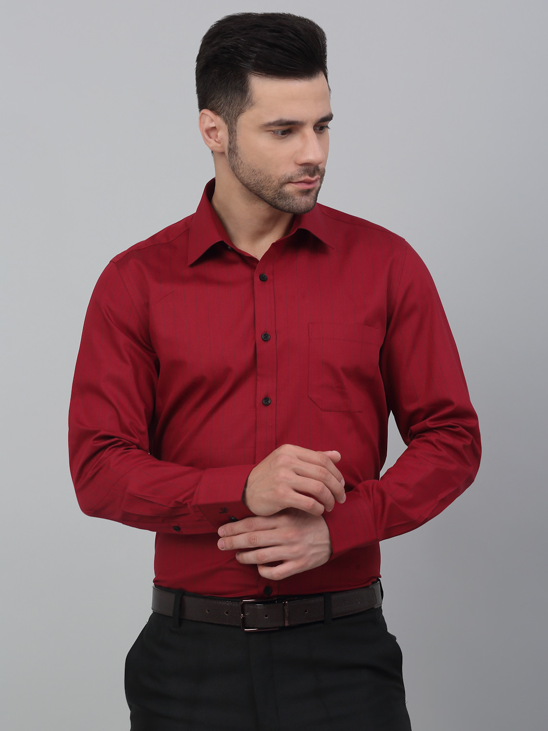 LOUIS STITCH Vertical Striped Spread Collar Cotton Formal Shirt
