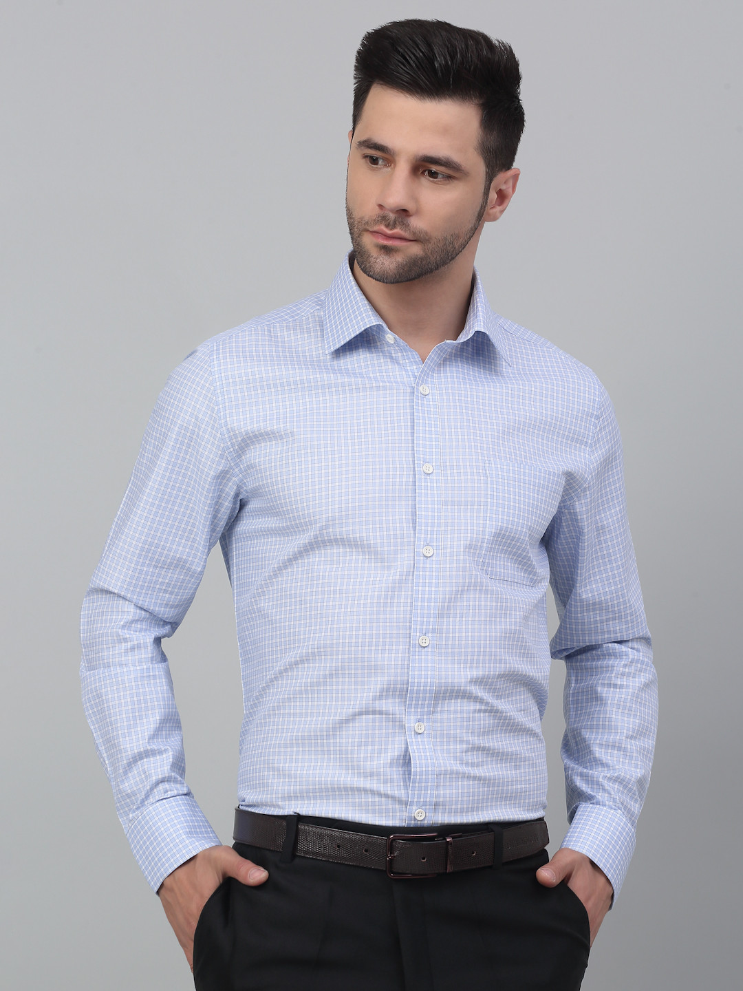 LOUIS STITCH Micro Checked Spread Collar Cotton Formal Shirt
