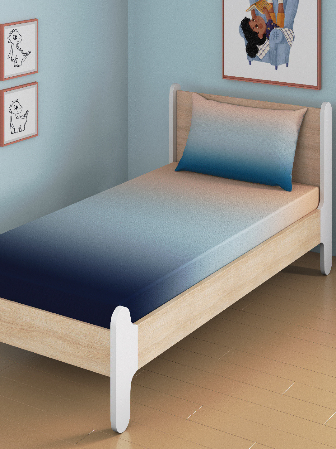 Smartsters Twilight Mauve Colorblock Cotton Anti-Odour Effect 180 TC Fitted Single Fine Bedsheet with a Pillow Cover-75 x 39 inches