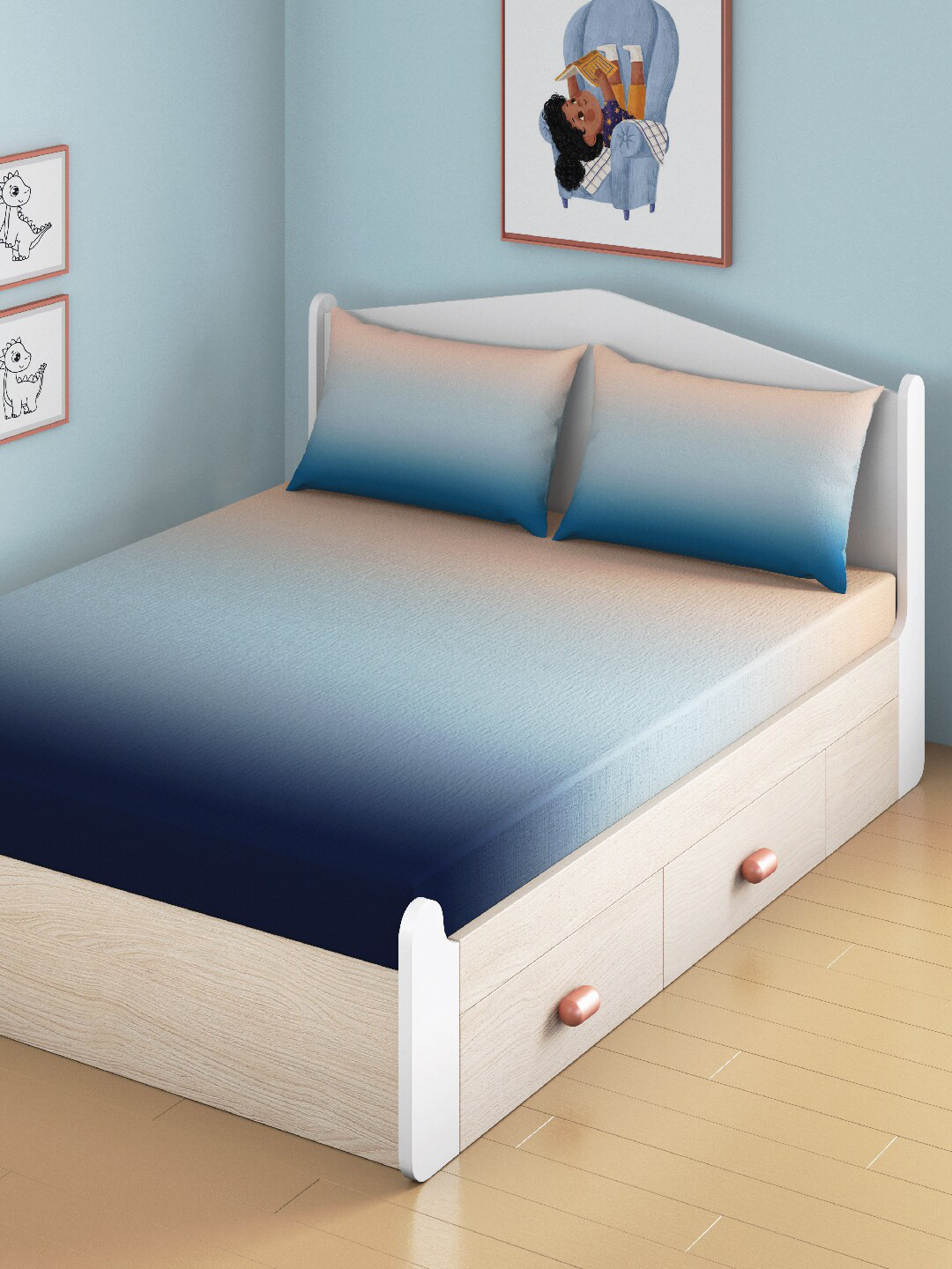 Smartsters Twilight Mauve Cotton 180 TC Fitted Queen Fine Bedsheet with 2 Pillow Covers-80 x 60 inches