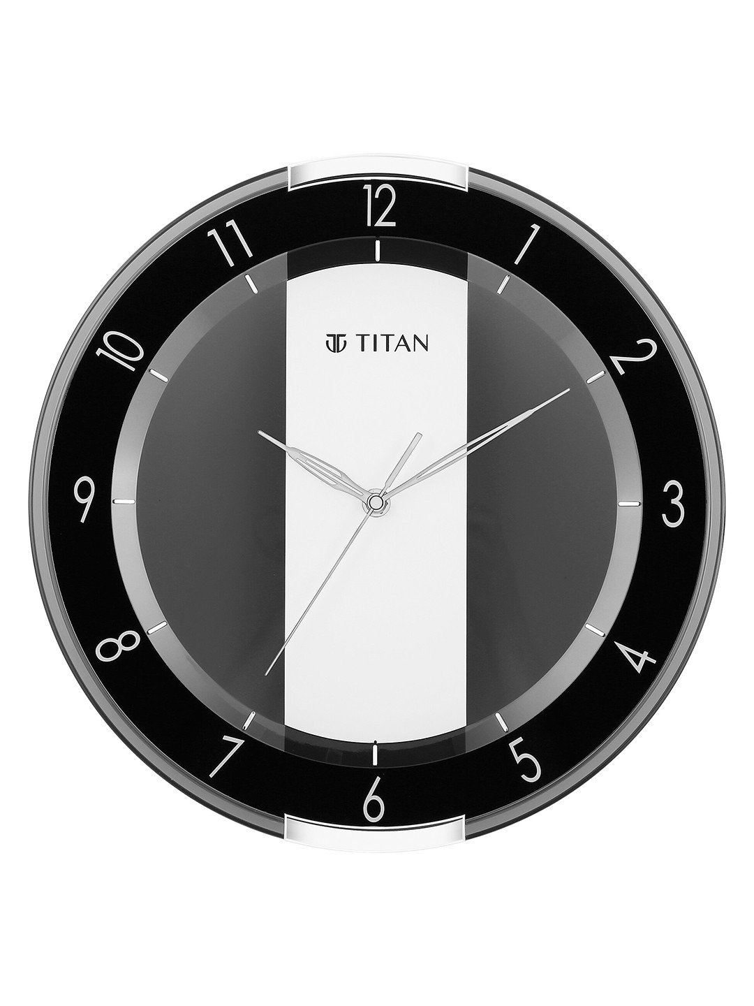 Titan Contemporary Black Plastic Large Display Round Battery Analogue Wall Clock-33.8cm