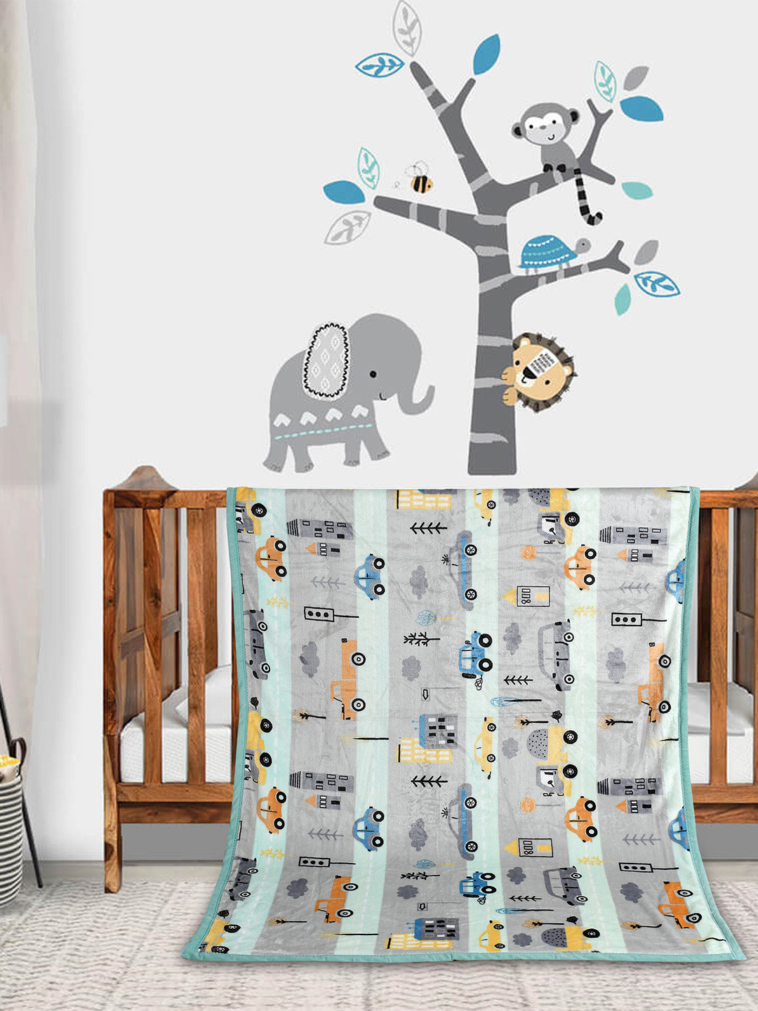 Florida Kids Grey & White Printed Heavy Winter 350 GSM Single Bed Blanket